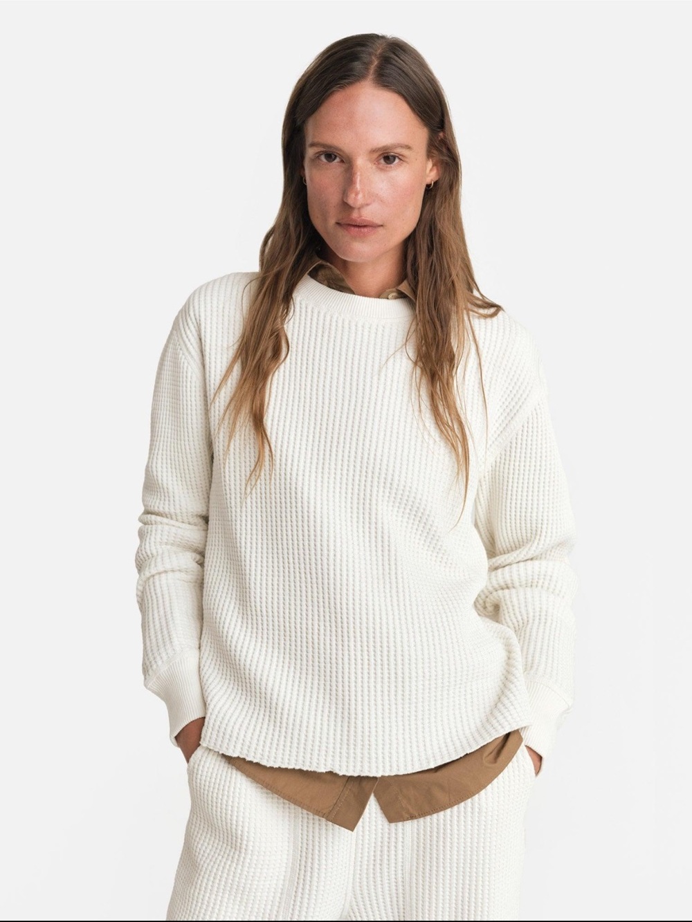 Mate Brand Women’s Cream Waffle-Knit Sweater